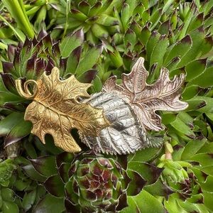 Vintage Avon Dendrology Leaf Lovers Trio Maple, Birch and Oak Mixed Metal Brooch